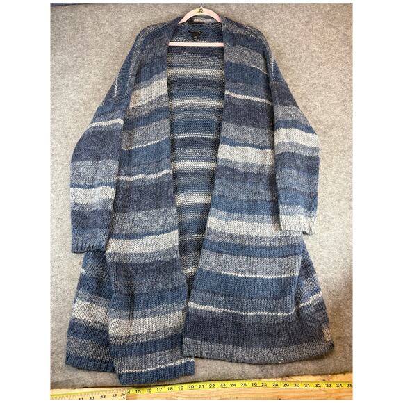 Lane Bryant Cardigan Womens 26/28 Plus Blue Premium Italian Yarn Wool Striped - Picture 1 of 6